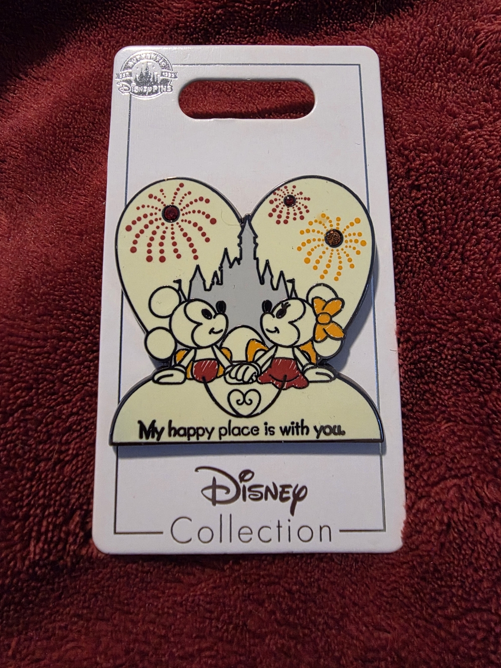 Disney Mickey Minnie My Happy Place Is With You Heart Castle Pin NEW